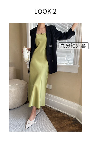 Chic new Chinese streamer design French satin gloss draped suspender dress